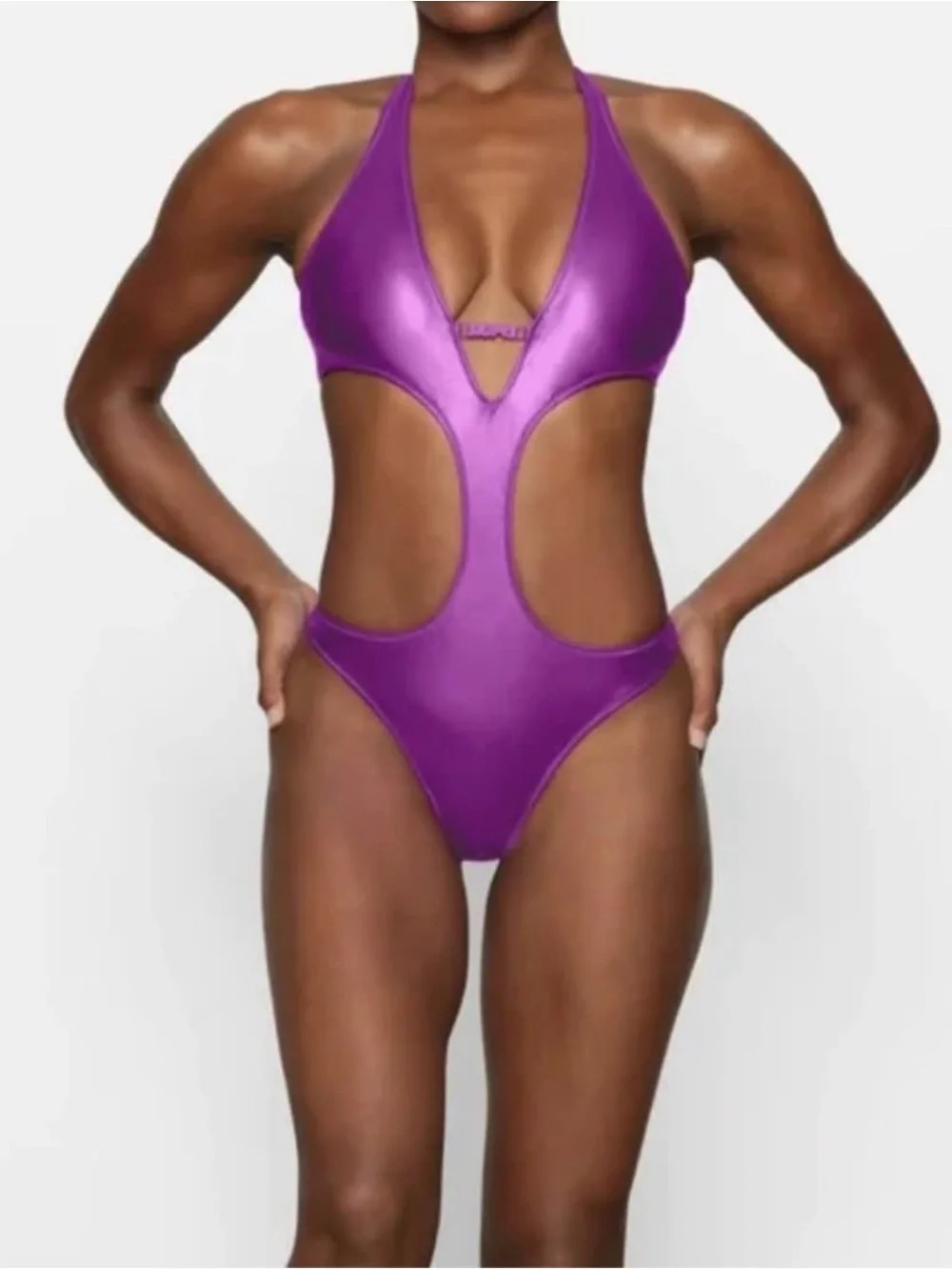 SKIMS Metallic Magenta One-Piece Bodysuit
